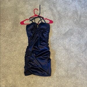 Elegant Navy Ruched Mini Dress